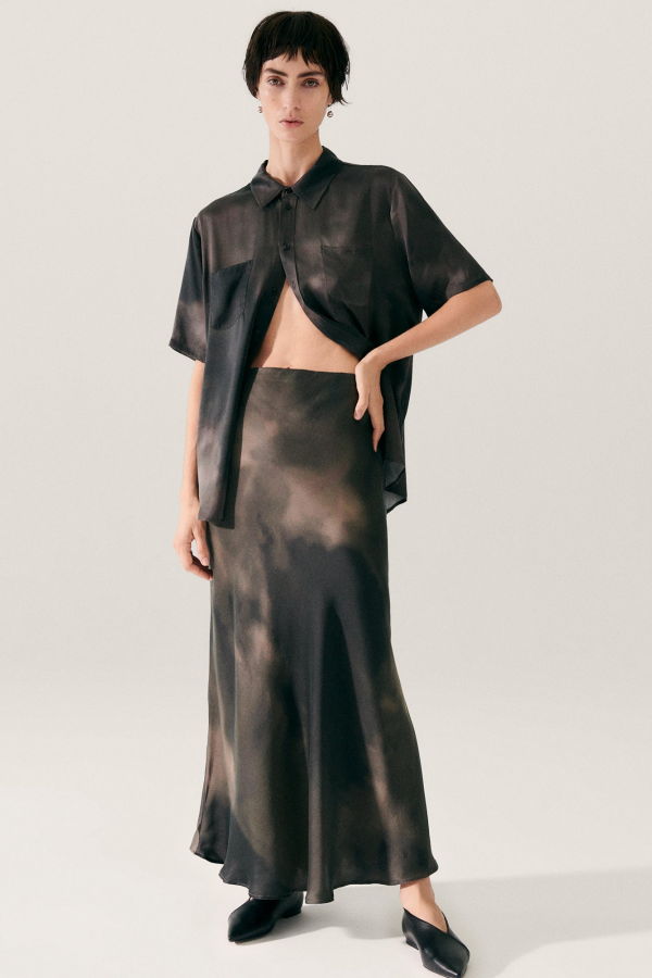 Silk Laundry Long Bias Cut Skirt - Smoke