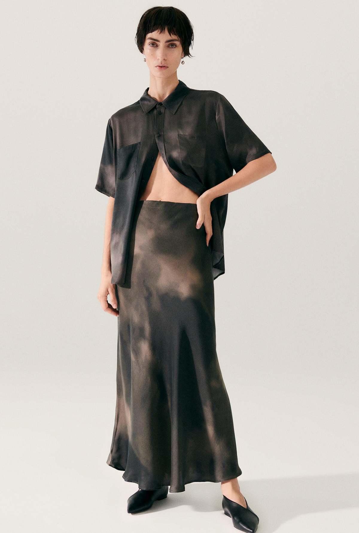 Silk Laundry Long Bias Cut Skirt - Smoke - Image 1 of 5