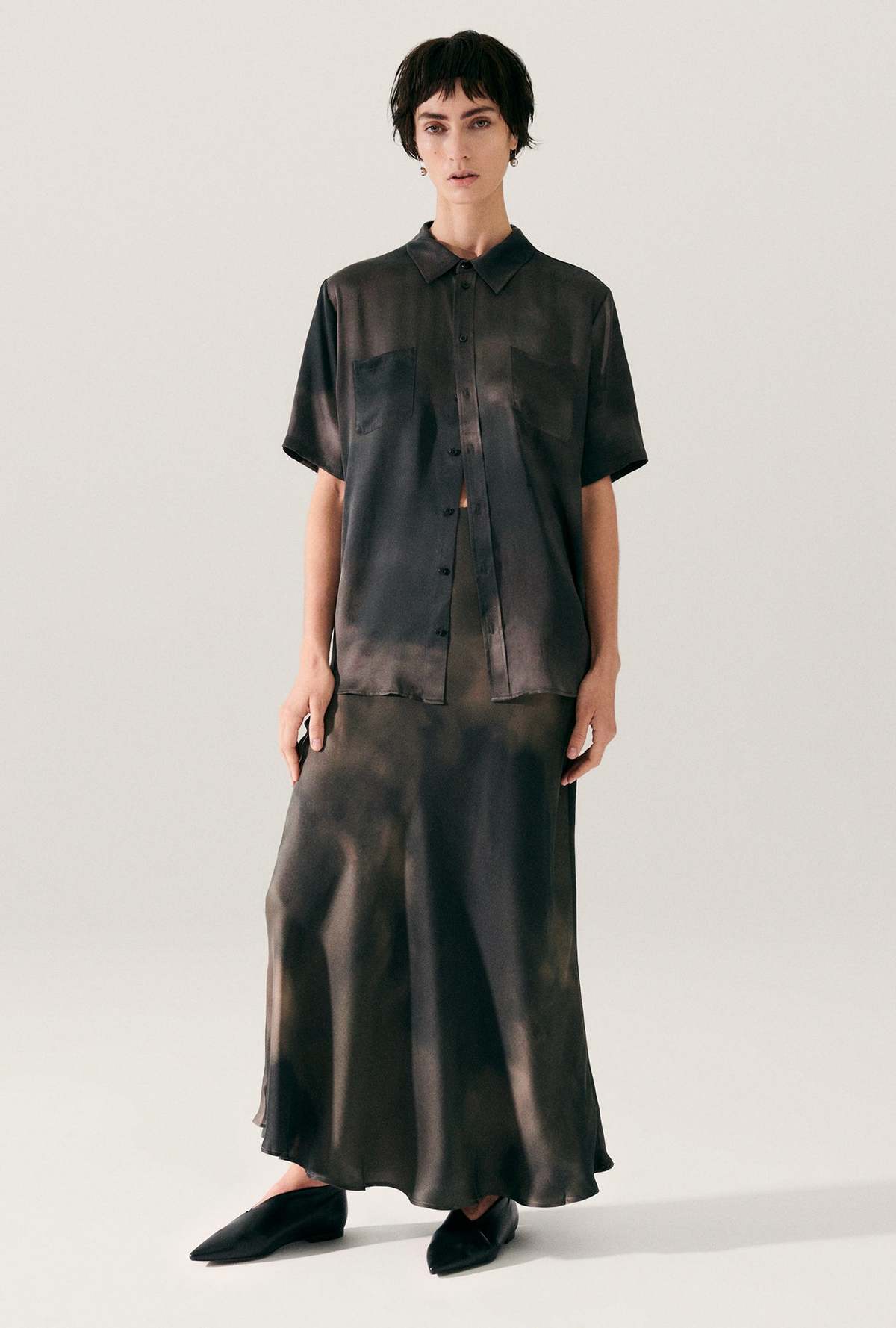 Silk Laundry Long Bias Cut Skirt - Smoke - Image 3 of 5