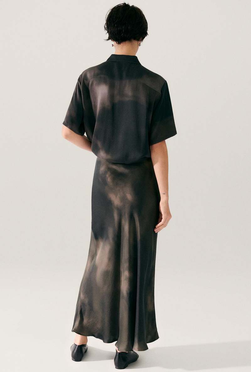 Silk Laundry Long Bias Cut Skirt - Smoke