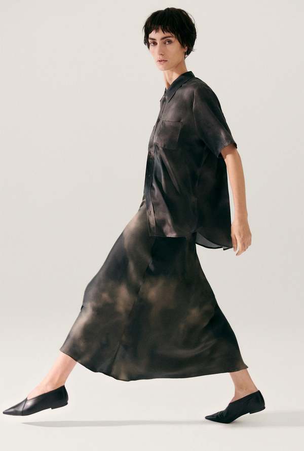 Silk Laundry Long Bias Cut Skirt - Smoke
