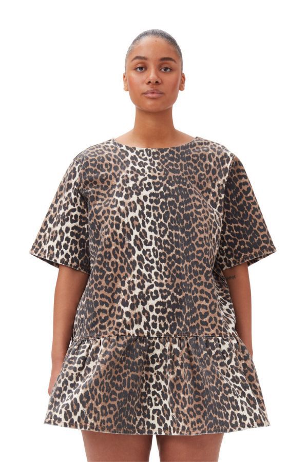 Ganni Open-Back Mini Denim Dress - Leopard | Garmentory