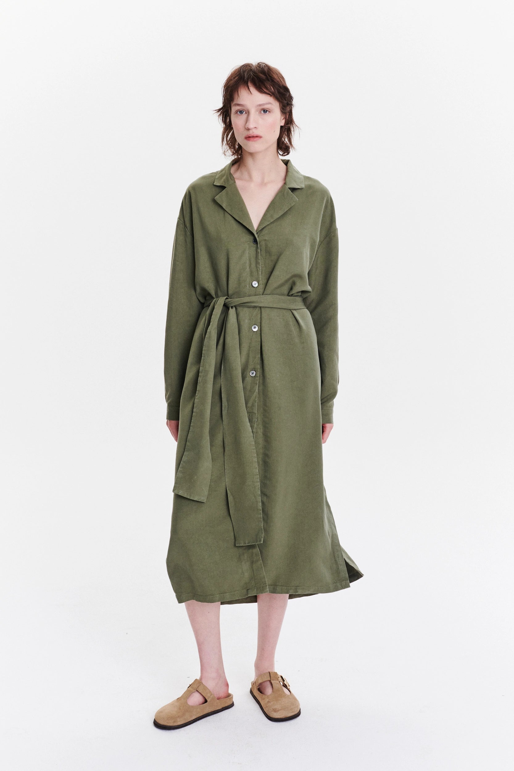 Delikatessen Sustainable Smooth and Soft High End Italian Lyocell Gabardine Maxi  Dress - Olive Green | Garmentory