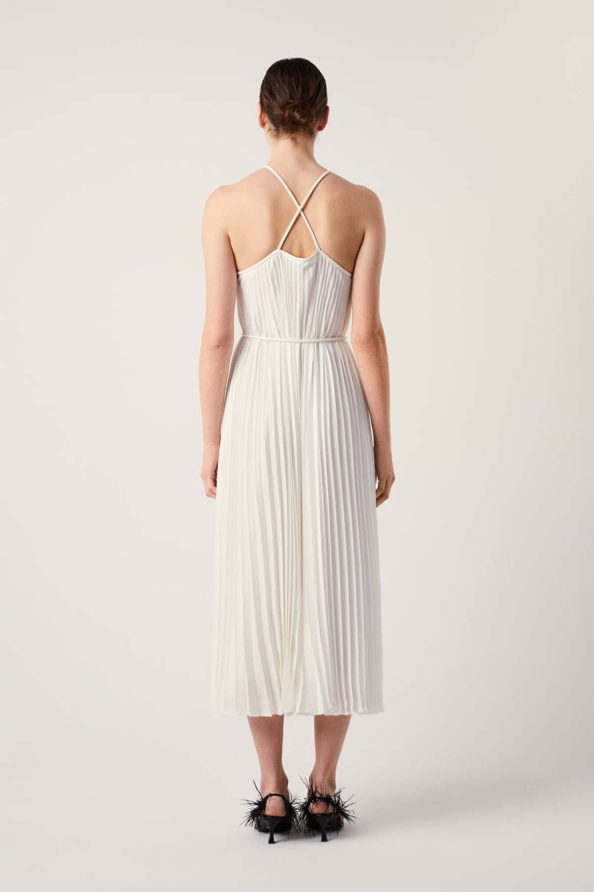 proenza schouler white pleated dress Bronwyn Dress in Merino Wool Twill Bone