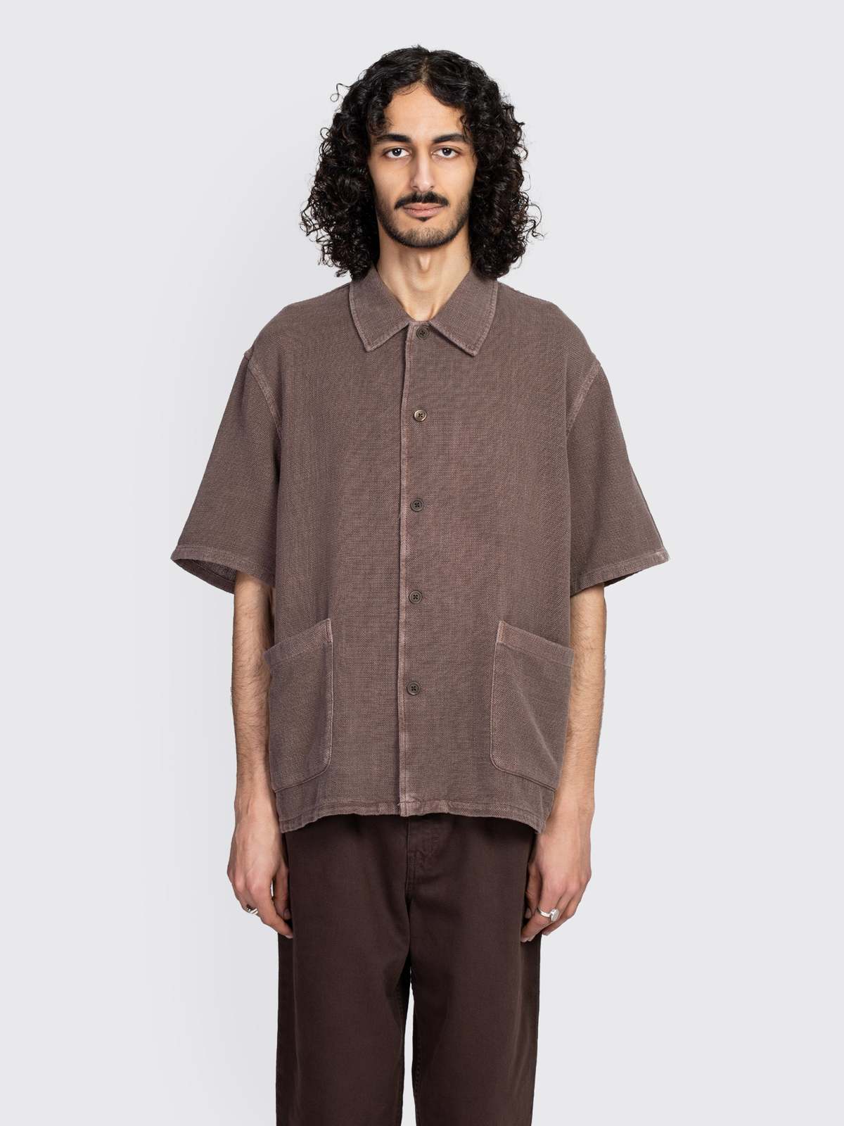 トップス OUR LEGACY ELDER SHIRT SHORTSLEEVE 48 Our Legacy Elder Shirt Shortsleeve - Brown Sparse Panama | Garmentory