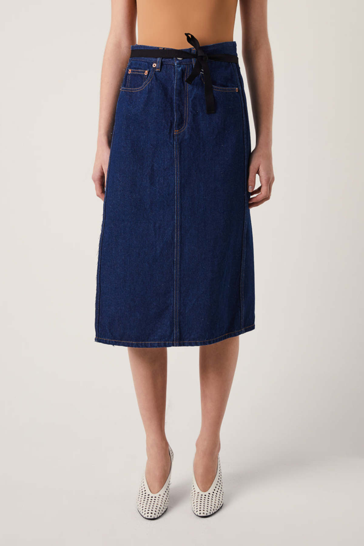 MM6 Maison Margiela Denim Midi Skirt - Dark Blue - Image 2 of 4