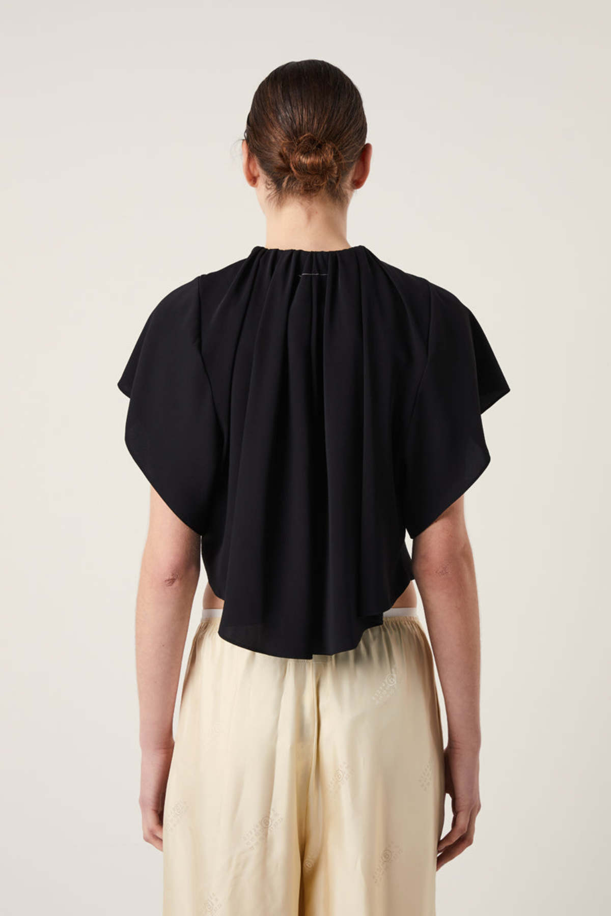 MM6 Maison Margiela Gathered-detail Cropped T-shirt - Black 