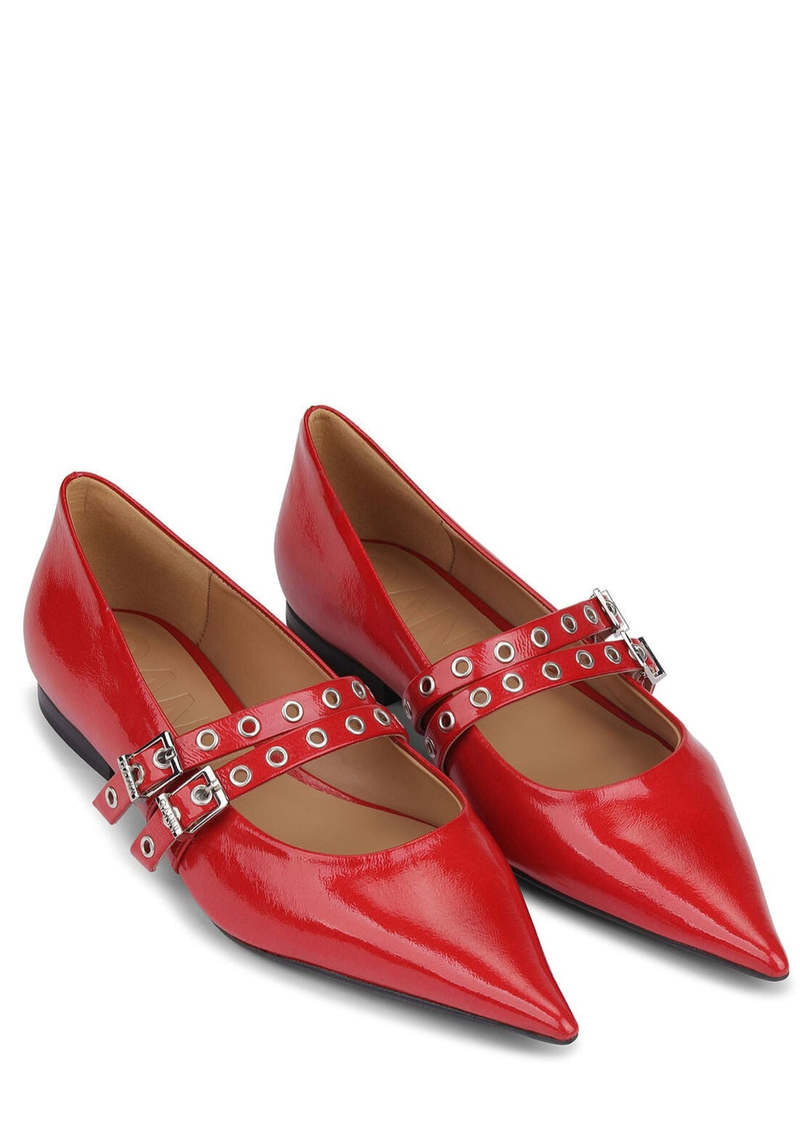 Ganni Eyelets Ballerina Flats - Racing Red | Garmentory