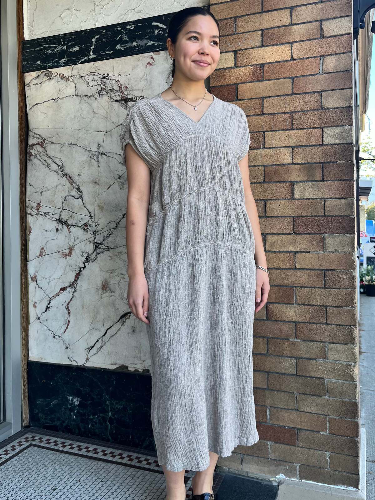 Gem Neck Dress in Ash
