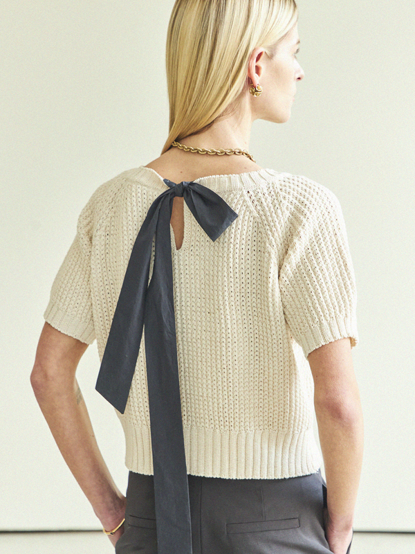 Maison De Ines Back Ribbon Half Cropped Knit - Ivory