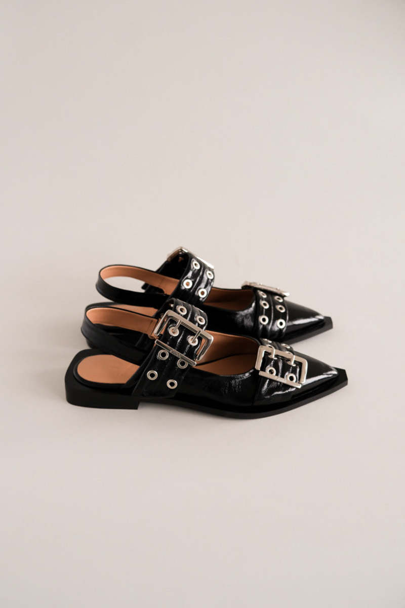 GANNI Chunky Naplack バレリーナ 20mm Ganni - Chunky Buckle Ballerina Naplack - Ballerinas - Black