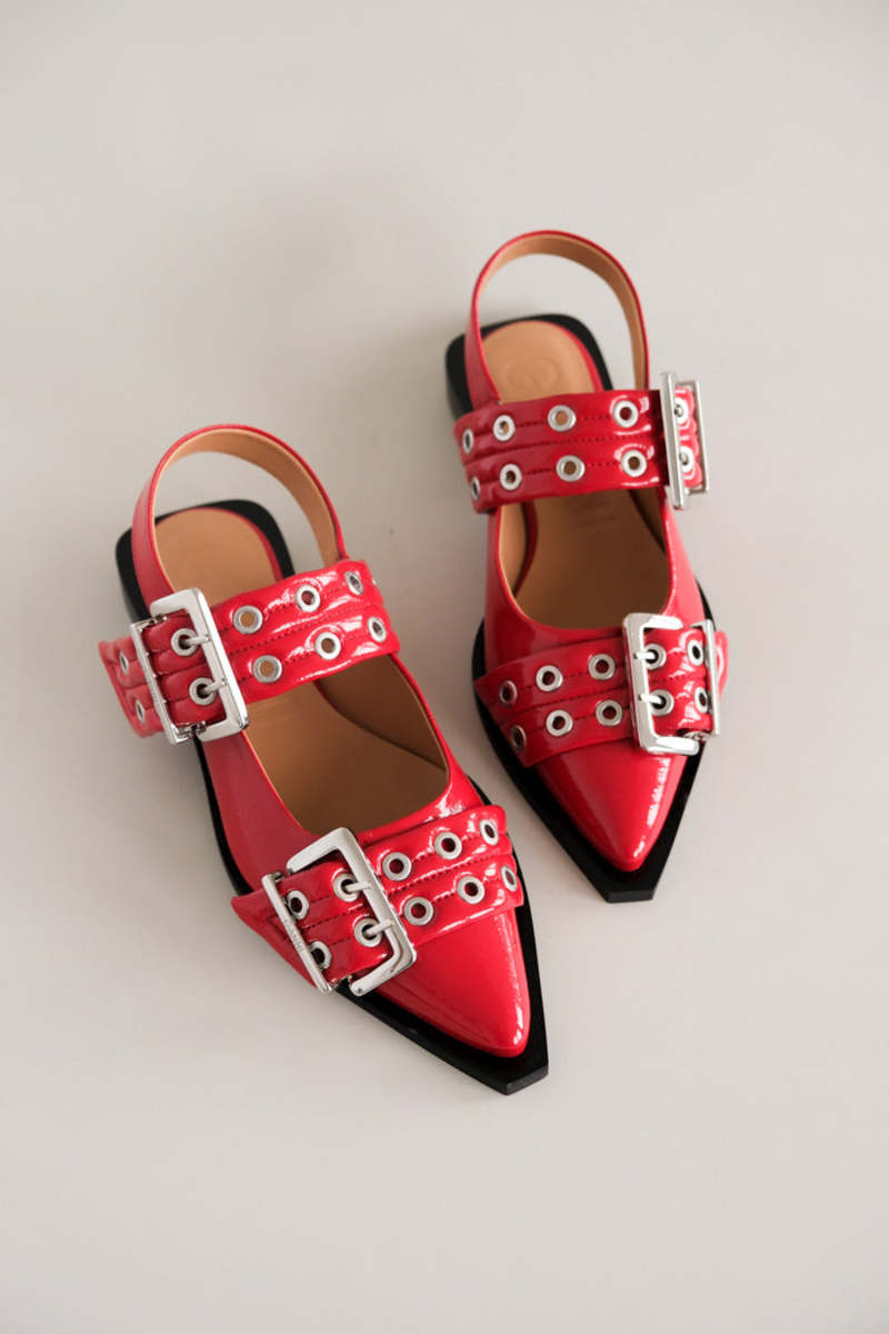 Ganni CHUNKY BUCKLE BALLERINA - RACING RED | Garmentory