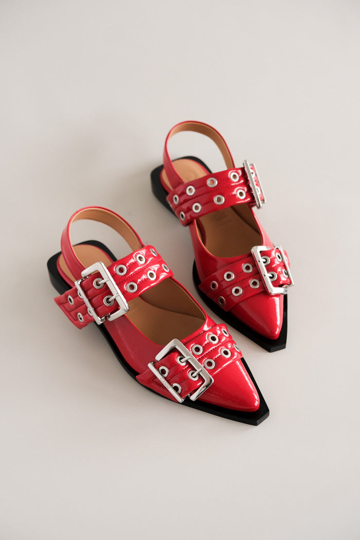 Ganni CHUNKY BUCKLE BALLERINA - RACING RED | Garmentory