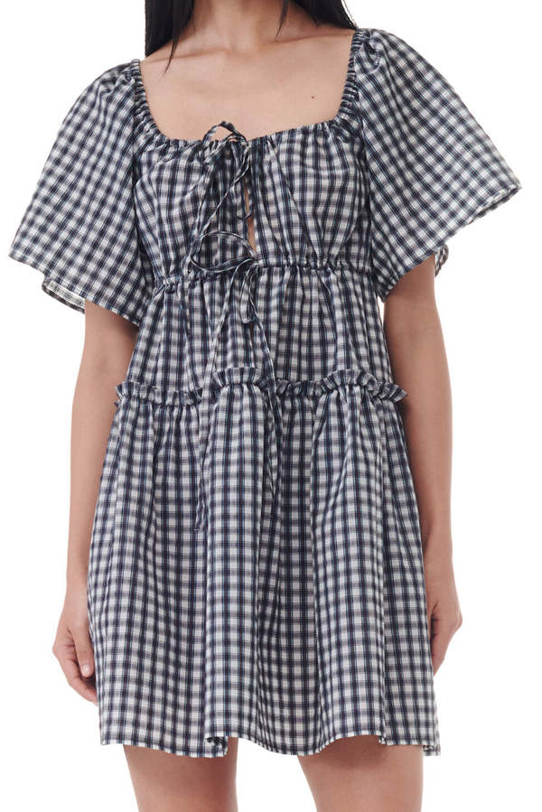 Ganni Seersucker Check Mini Dress - Egret | Garmentory Ganni Seersucker Check Mini Dress - Egret | Garmentory