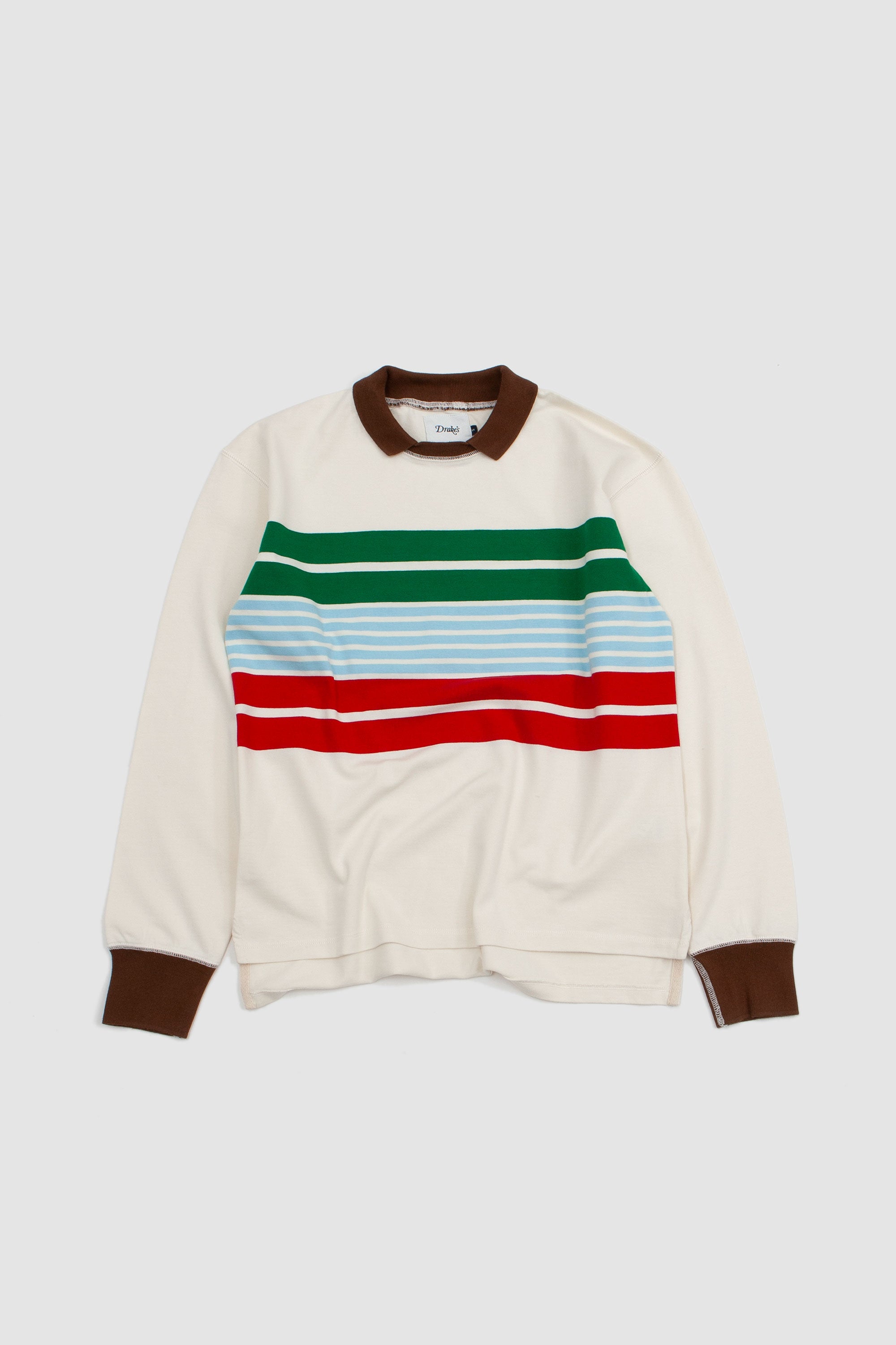 メンズウェア CENTER STRIPE LOGO L/S MOCK NECK RUFFLOG DRAKE'S Centre Stripe Mock Collar LS Jersey - White/Green