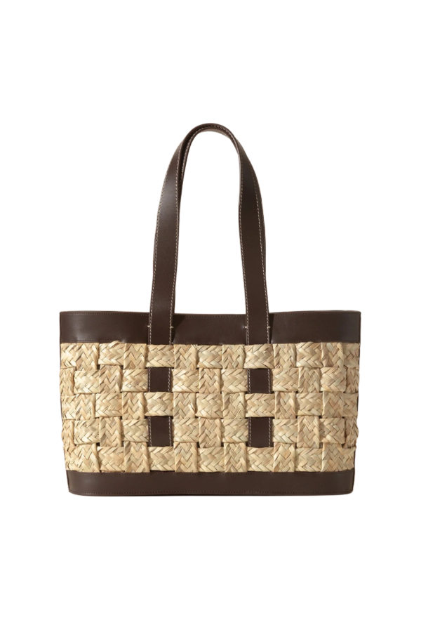 Hereu Seramar Leather Framed Woven Straw Basket - Natural/Ebony