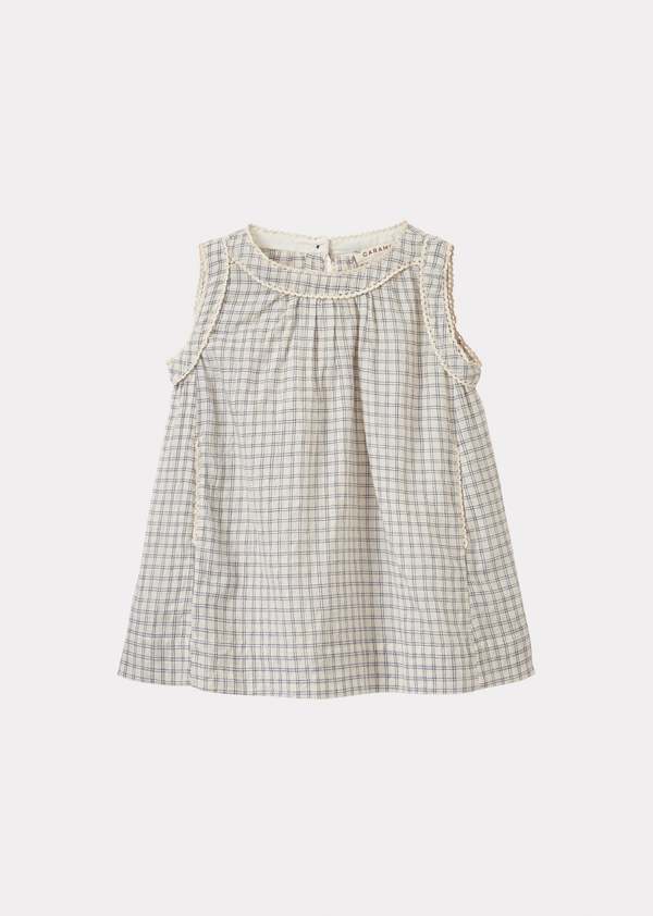 KIDS Caramel Ginger Baby Cotton Dress - White/Navy Check