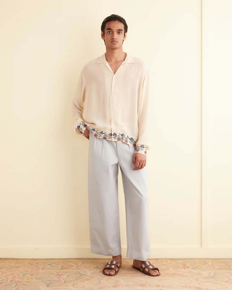 Tシャツ・カットソー BODE SS25 Cream satin Maze blouse (MRF24SH022 CREAM) BODE Flowering Liana Long Sleeve Shirt - Cream/Multi