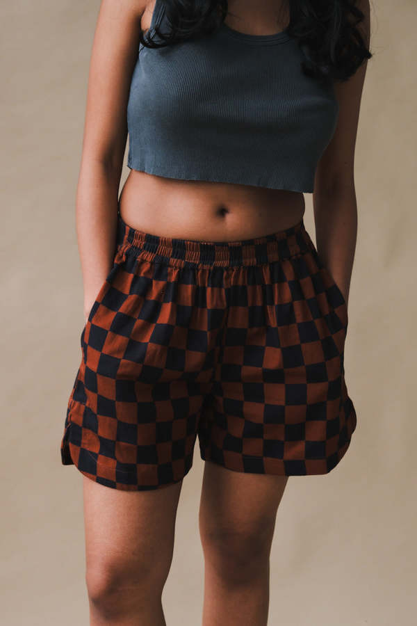 DUSHYANT BOXER SHORTS - BROWN/WHITE CHESSBOARD