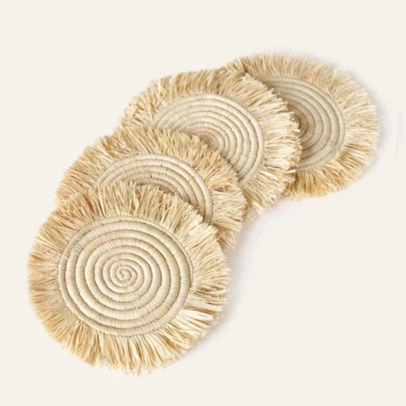 Indego Africa Raffia Fringe Coasters