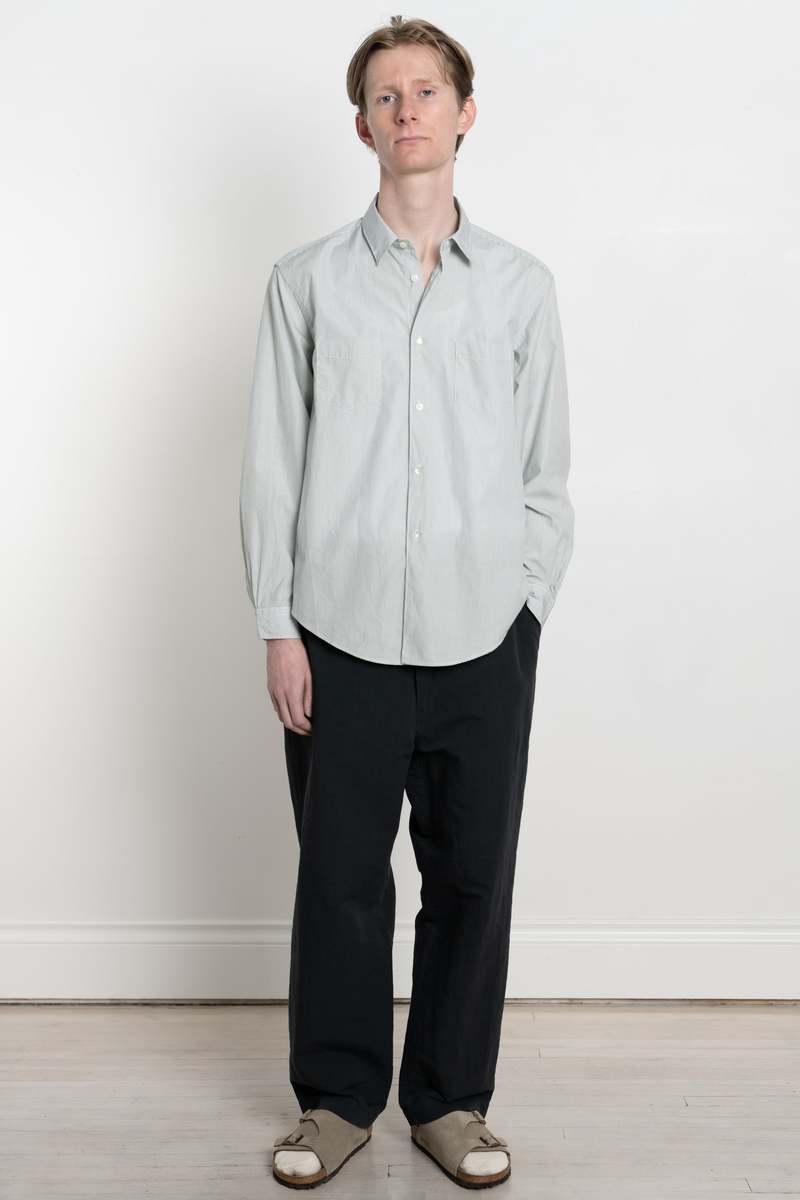 トップス ENDS and MEANS Aldous shirts Natural M ENDS and MEANS Aldous Shirts - Green Stripe | Garmentory