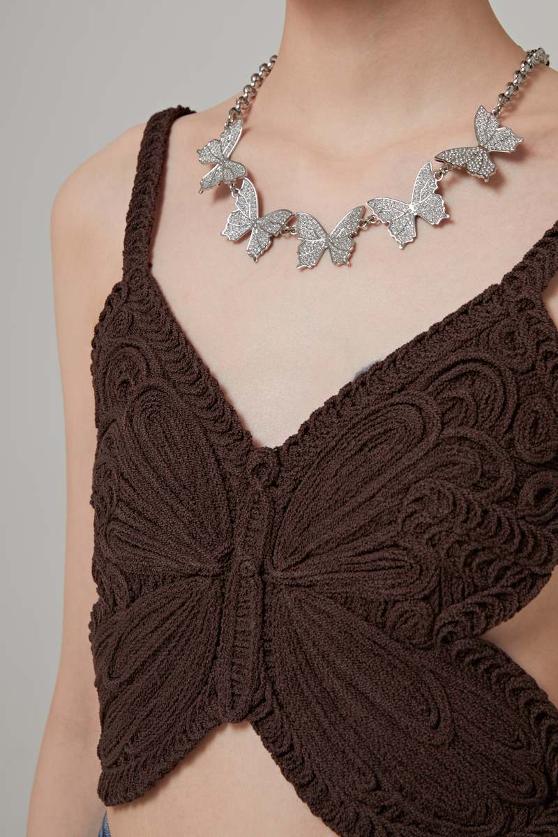 Blumarine 2W261A BUTTERFLY NECKLACE - NIKEL/CRYSTAL | Garmentory