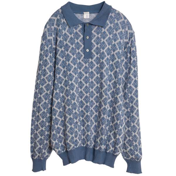 Sundazed (France) Argyle Interlock Knit Cuff Sleeve Polo Sweater Kyanite : L