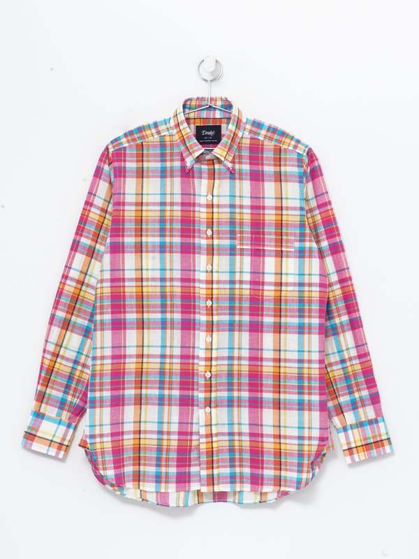 DRAKE'S MADRAS BD SHIRT - PINK MULTI