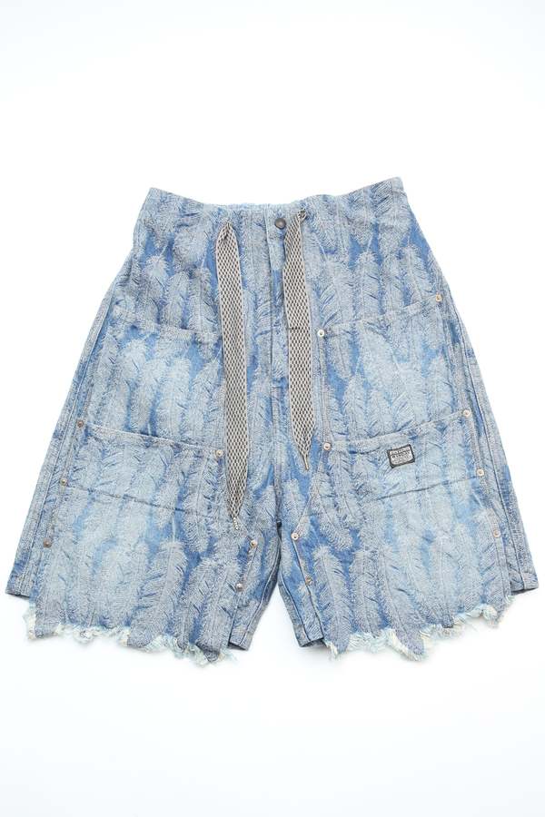 Kapital 12oz Magpie Denim W-Knee Easy Shorts - Tan | Garmentory
