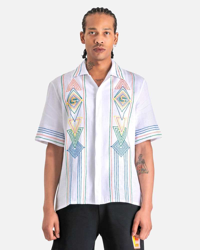 Casablanca Le Fil de La Musique Chainstitch Embroidered Linen Shirt - White