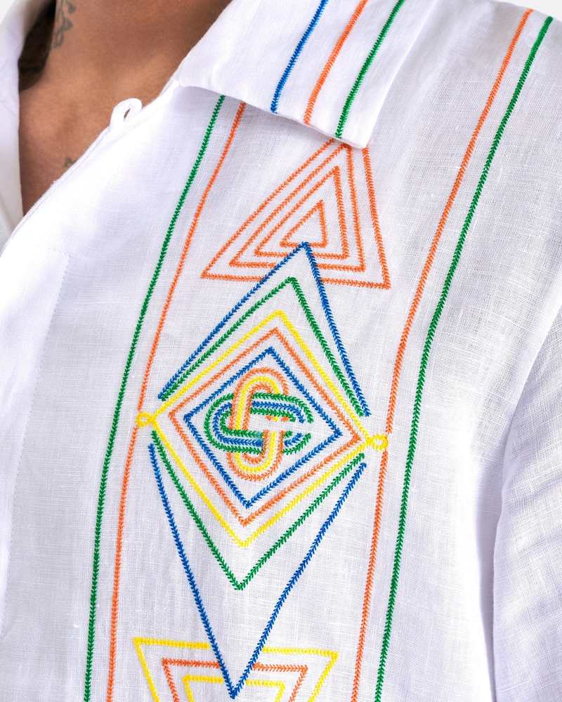 Casablanca Le Fil de La Musique Chainstitch Embroidered Linen Shirt - White