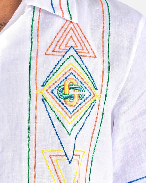 Casablanca Le Fil de La Musique Chainstitch Embroidered Linen Shirt - White