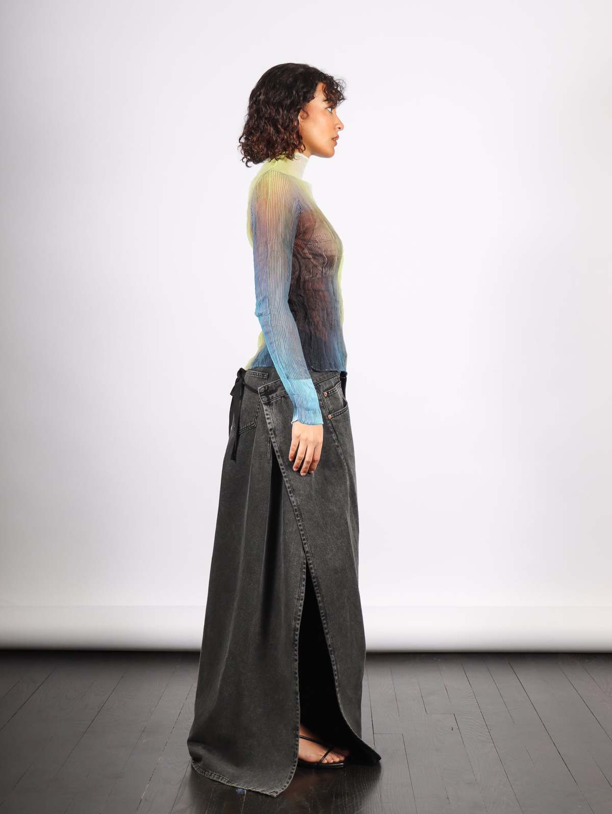 Light Leak Chiffon Twist Top - Yellow/Dark Blue | Garmentory