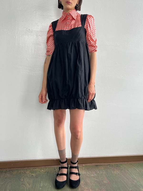 Vintage Cotton Ruffled Pinafore Dress - Black | Garmentory