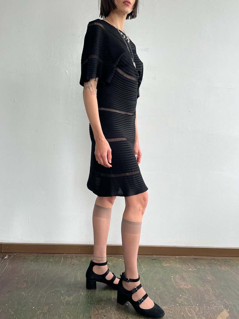 Vintage Valentino Knit Cape Dress - Black | Garmentory