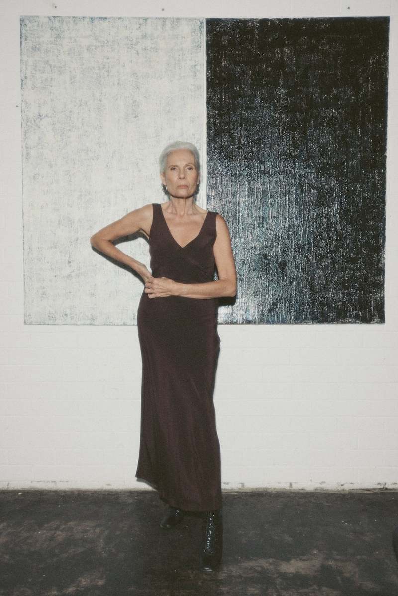 Olga Joan Plunge bias dress - BROWN