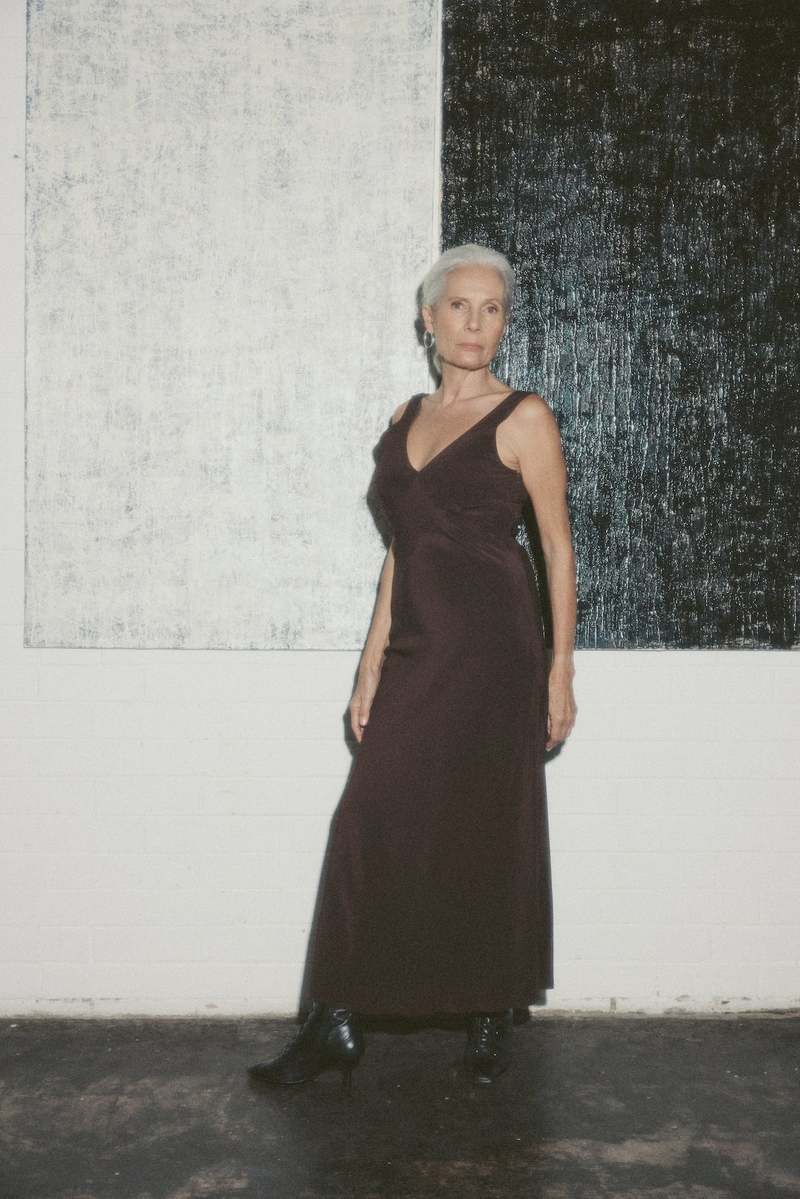 Olga Joan Plunge bias dress - BROWN