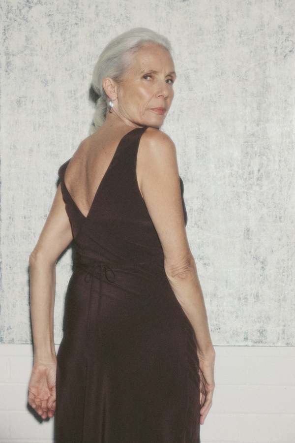 Olga Joan Plunge bias dress - BROWN