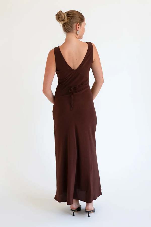 Olga Joan Plunge bias dress - BROWN
