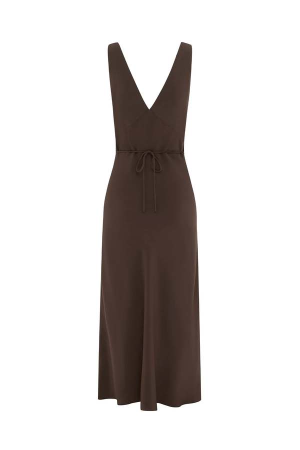 Olga Joan Plunge bias dress - BROWN