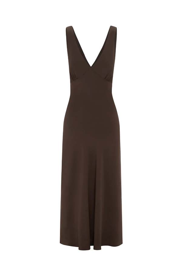 Olga Joan Plunge bias dress - BROWN