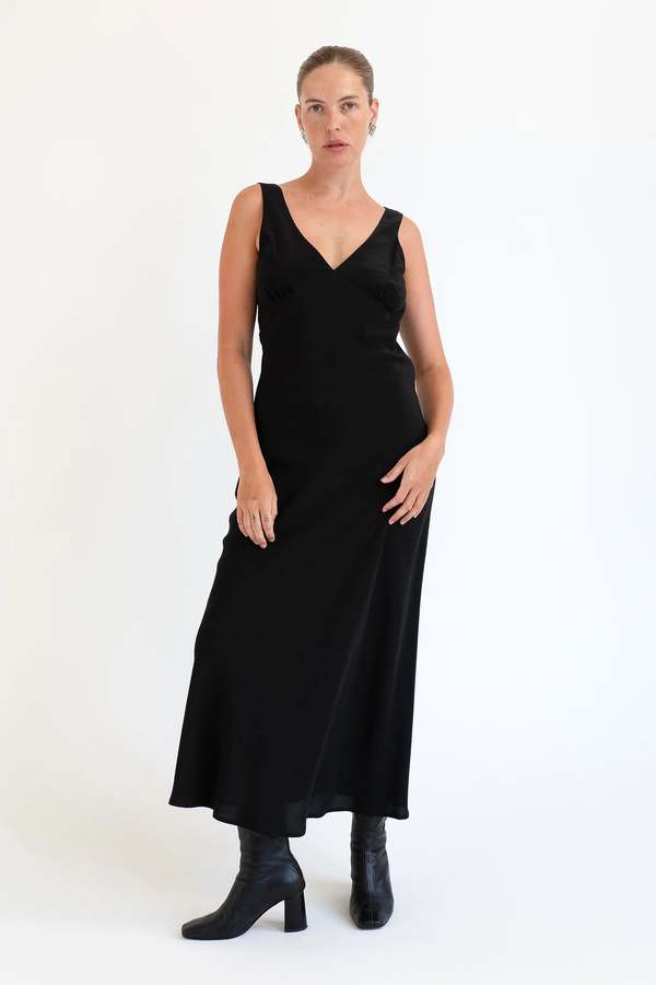 Olga Joan Plunge bias dress - BLACK