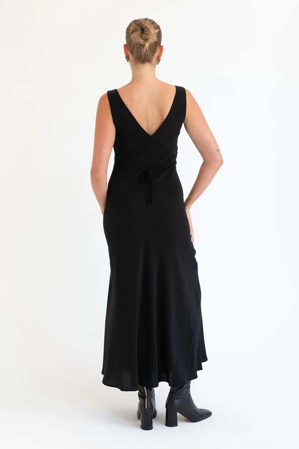 Olga Joan Plunge bias dress - BLACK