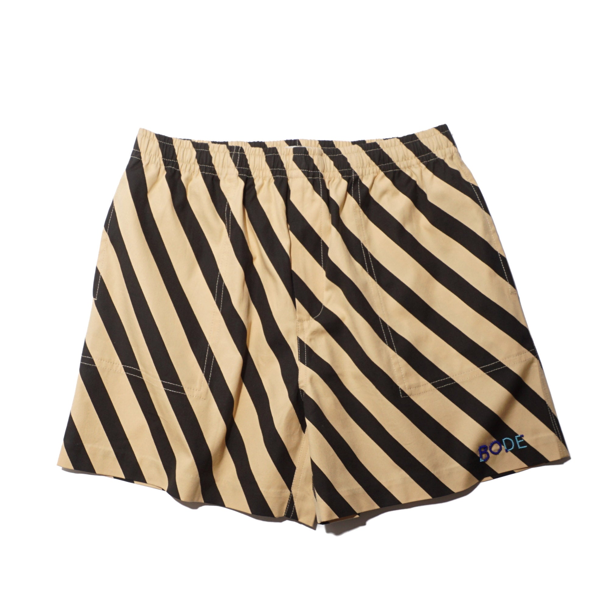 Bode Domino Stripe Shorts Ecru