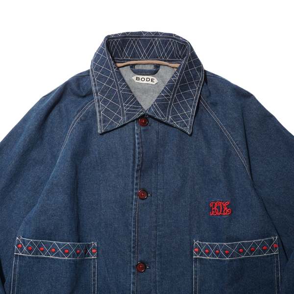 Bode Embroidered Denim Jacket - Indigo | Garmentory