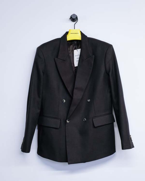 SECOND/LAYER Virgin Wool Double Breasted Pico Blazer - Brown