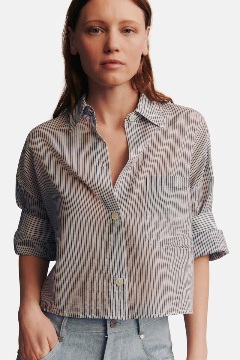 TWP Cotton Silk Next Ex Shirt - British Stripe Midnight