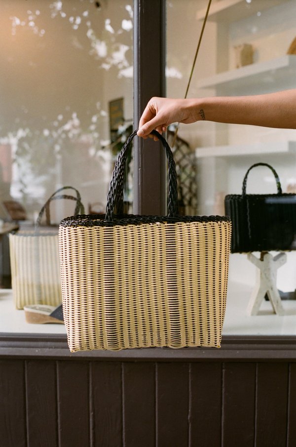 Palorosa Small Edge Basket Bag - Black/Cream | Garmentory