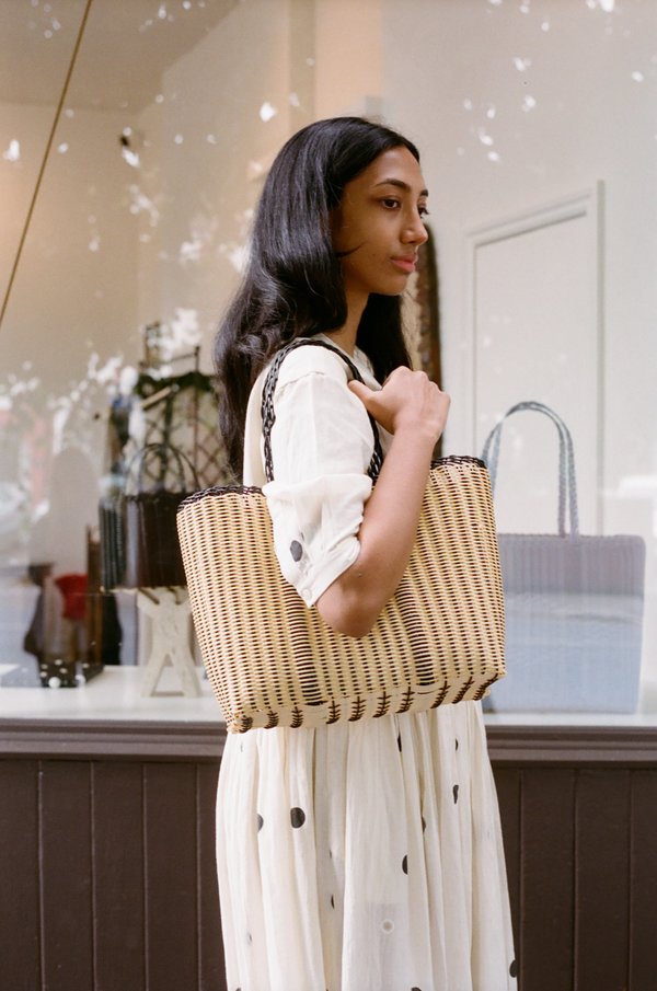 Palorosa Small Edge Basket Bag - Black/Cream | Garmentory