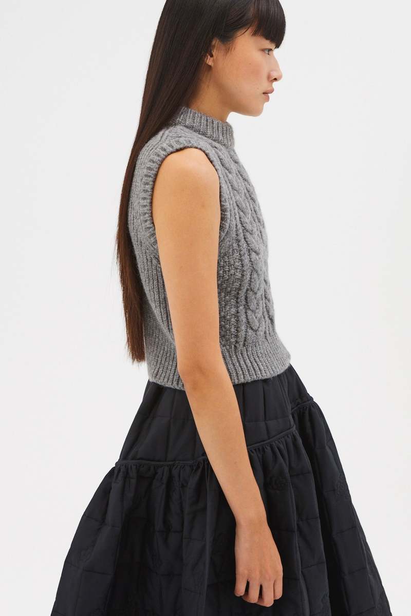 Cecilie Bahnsen CABLE KNIT VEST - Grey | Garmentory